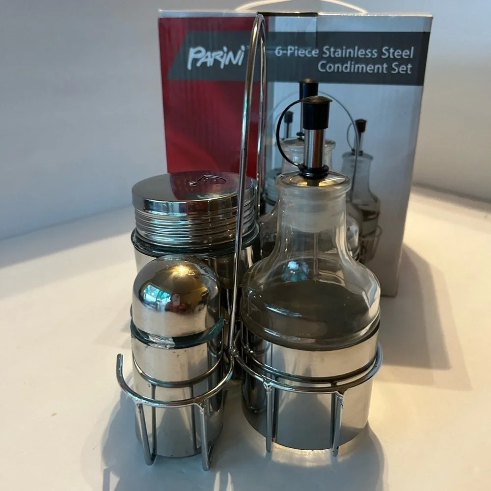 NIB Parini 6Piece Stainless Steel Condiment Set